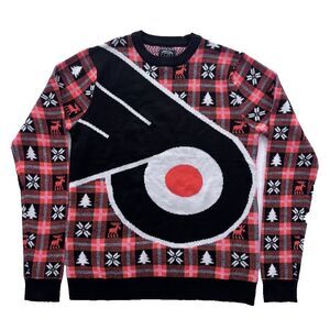 NHL Philadelphia Flyers Ugly Christmas Sweater Mens S Black Orange Plaid Like Ne
